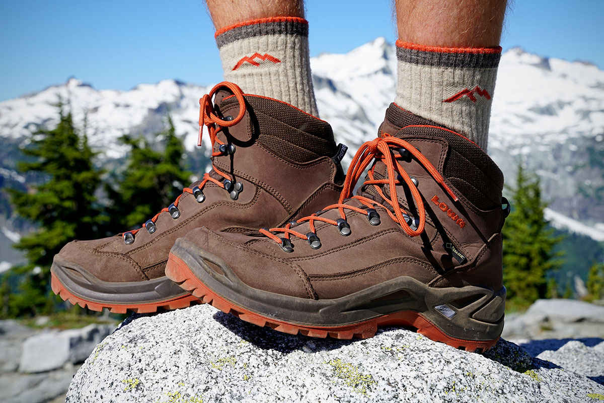 Lowa Renegade hiking boots (standing on rock)